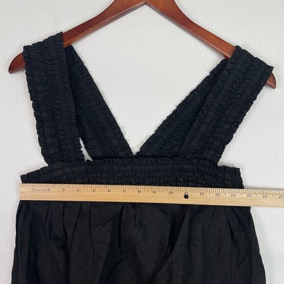 Everlane The Smocked Linen Criss Crossed Straps A Line Mini Dress Black S - Picture 10 of 10